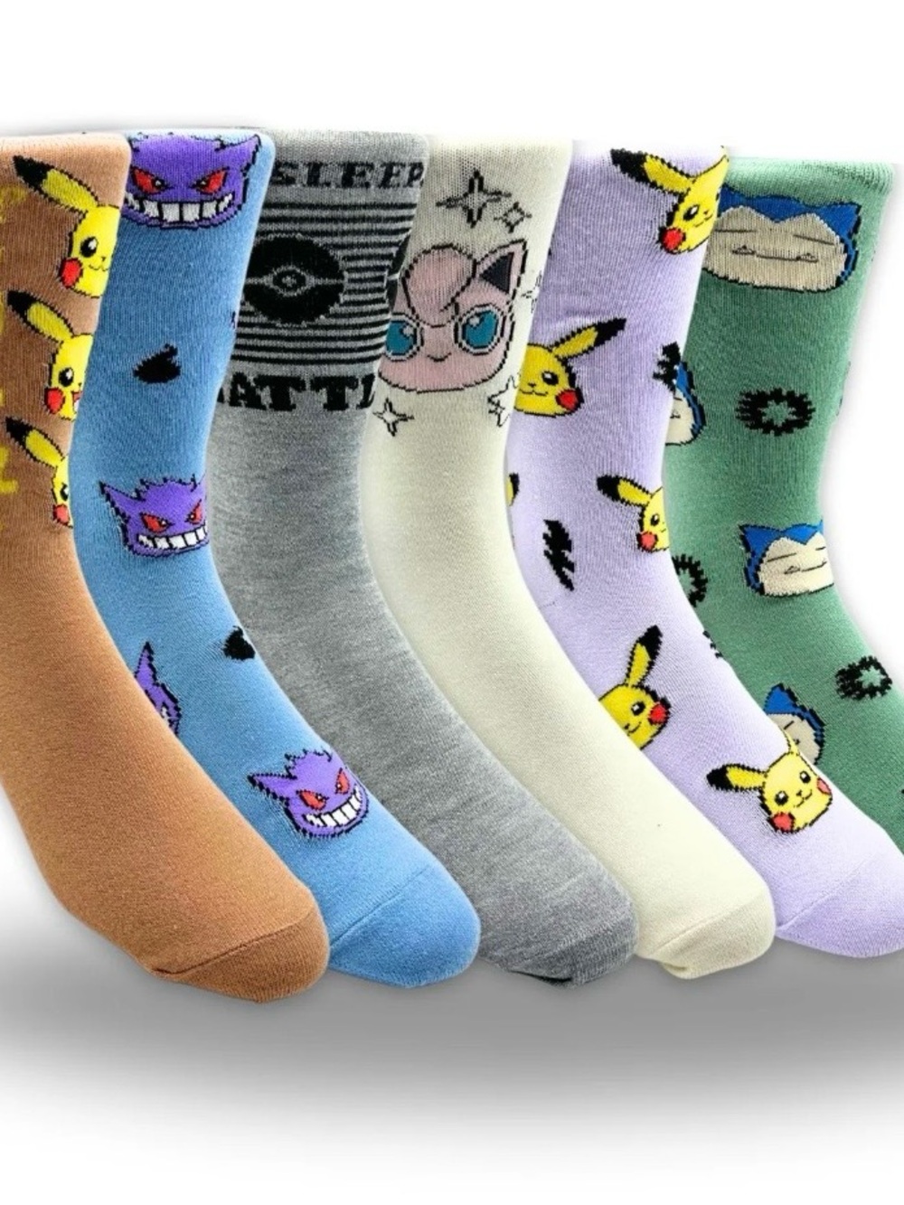Pokemon Multicolor Crew Socks Set - Pikachu, Jigglypuff & More